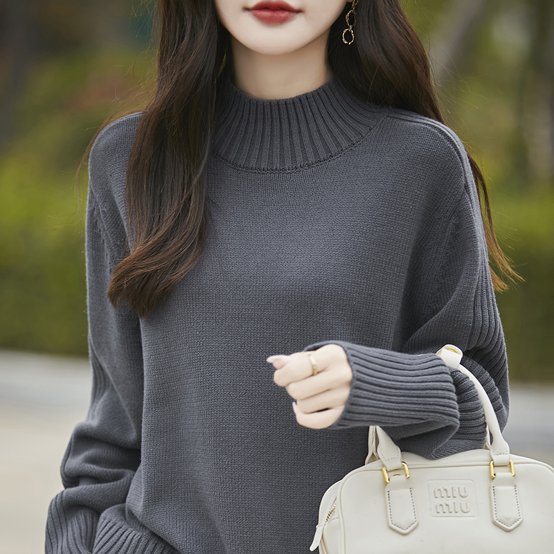 重磅加厚半高领一线成衣秋冬款纯棉线针织打底衫女毛衣保暖衫上衣