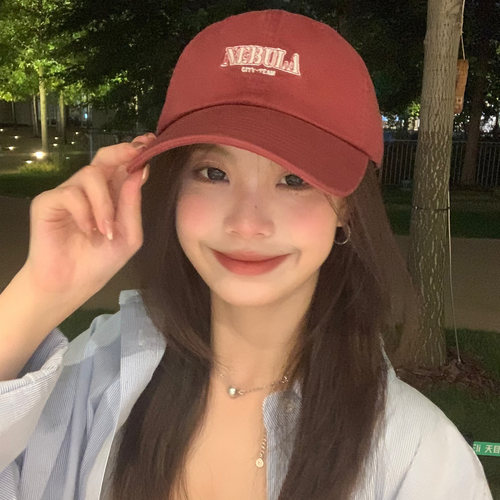 美式复古酒红色女韩版潮牌帽