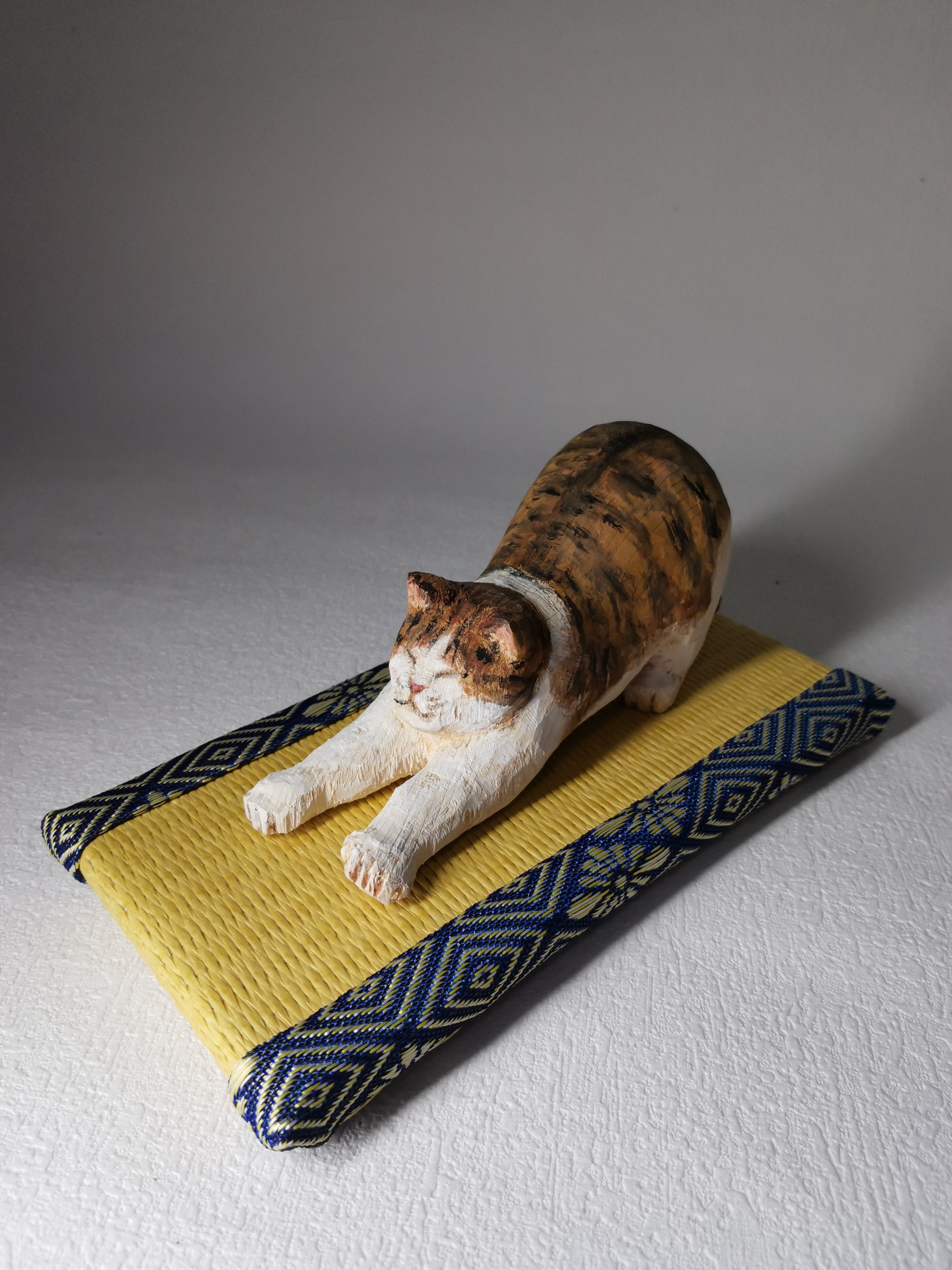 日本手作あたり工坊 纯手工木质木雕小猫猫咪装饰桌面摆件