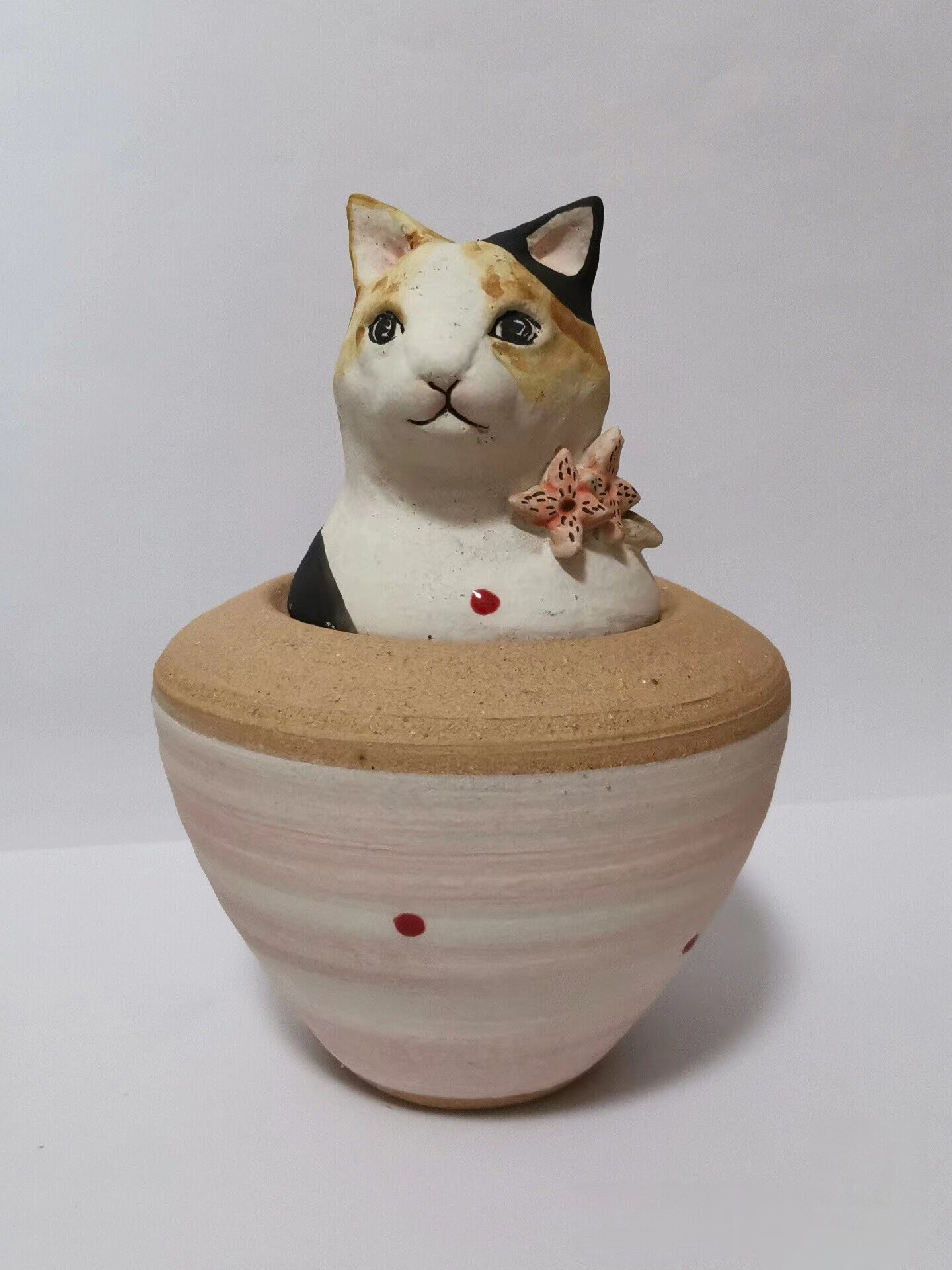 日本作家器 森安幸代 日式纯手工陶瓷猫咪摆件装饰品工艺桌面收纳