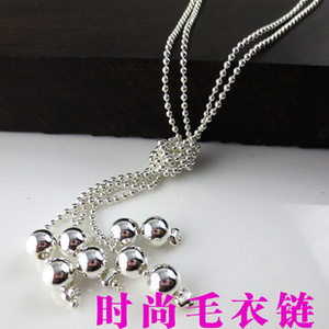 推荐韩版包邮民族风双层链珠打结吊珠流苏时尚银项链毛衣链锁骨链