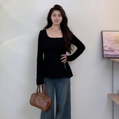 新款 设计不规则正肩长袖 t恤显瘦遮肚大衣牛仔裙裤 2024秋季 套装 女