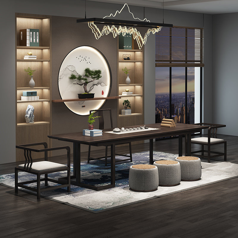 美学派新中式茶桌椅组合禅意实木功夫茶台泡茶桌茶室设计师家具