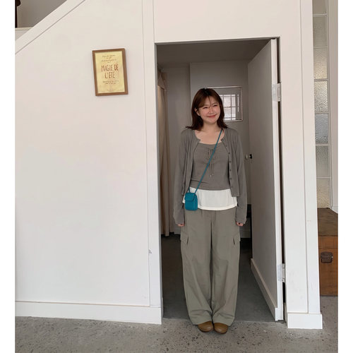 Q了个T大码女装微胖mm针织开衫吊带+休闲裤