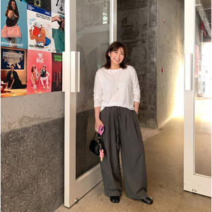 Q了个T 大码女装 胖mm女生季韩系慵懒风阔腿休闲长裤显瘦遮肉穿搭