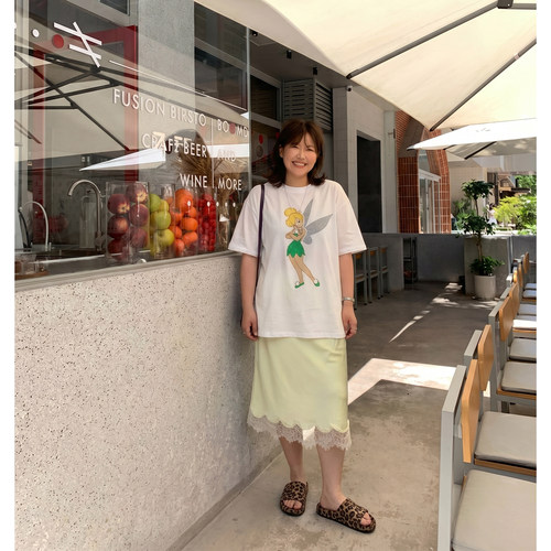 Q了个T微胖mm大码女装宽松卡通T恤缎面半裙巨好看绝美两件套装