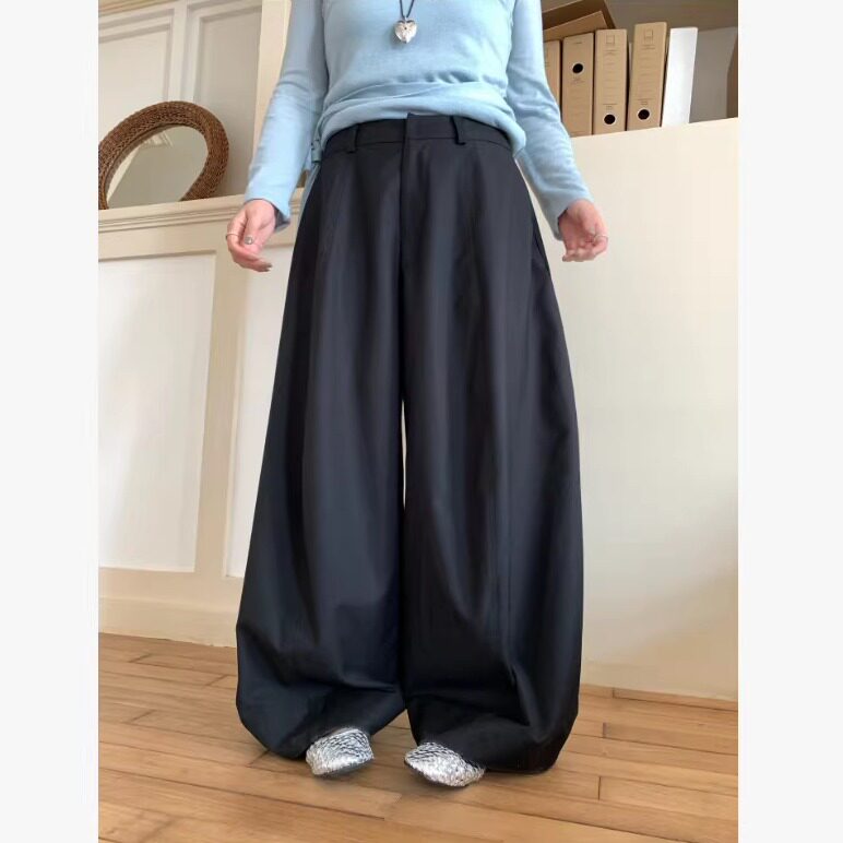 Q了个T 大码女装微胖mm巨好看春装新款弯刀裤宽松阔腿拖地西装裤