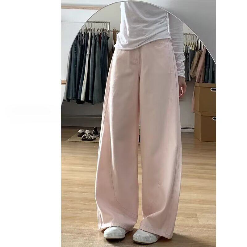 大码弯刀裤白色高腰牛仔裤女2025春季新款胖mm宽松垂感直筒阔腿裤