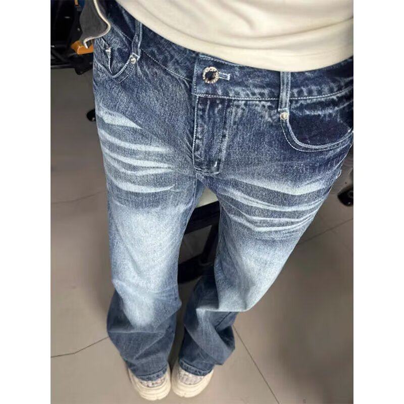 美式复古阔腿牛仔裤女夏季2025新款高腰直筒水洗做旧拖地长裤子潮