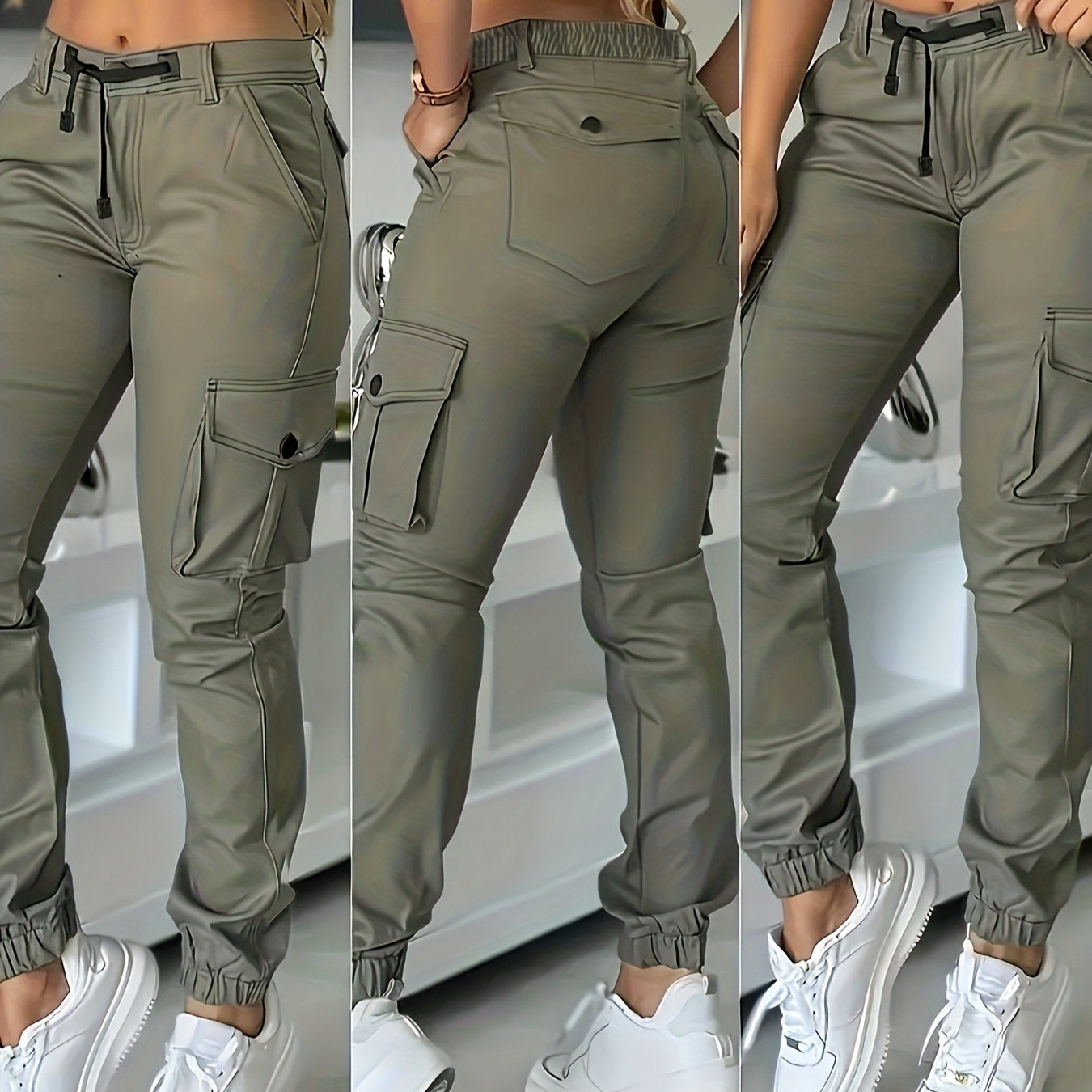 欧美跨境新款2026女装长款工装多口袋束脚休闲运动女款裤子春秋季
