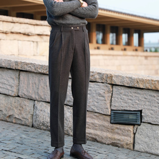 毛呢西裤男秋冬季商务直筒休闲长裤那不勒斯垂感绅士高腰九分