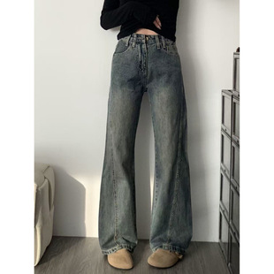 梨型身材复古微喇牛仔裤女夏季新款大码胖mm高腰遮胯显瘦喇叭裤子