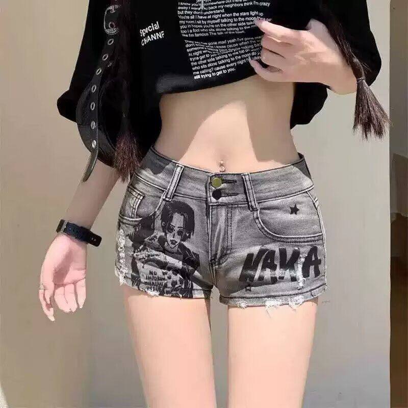 灰色牛仔短裤女夏季2025年新款显瘦小众设计破洞百搭辣妹阔腿热裤