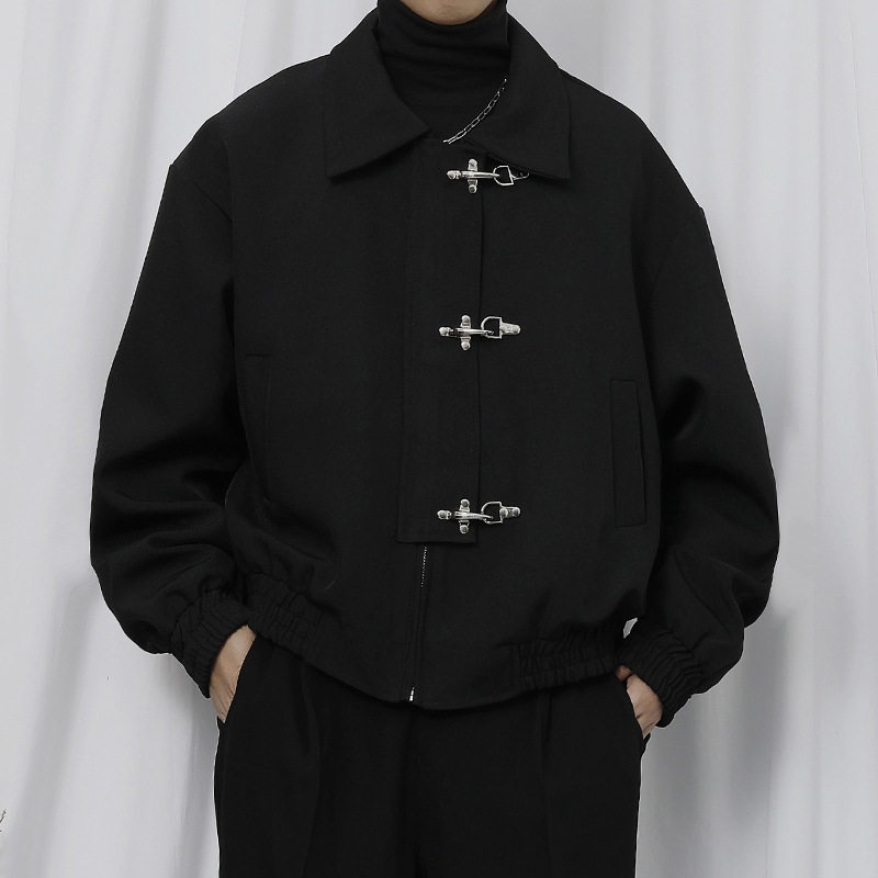 美式复古飞机扣PU皮外套男女春秋潮牌街头小众高级感宽松休闲夹克