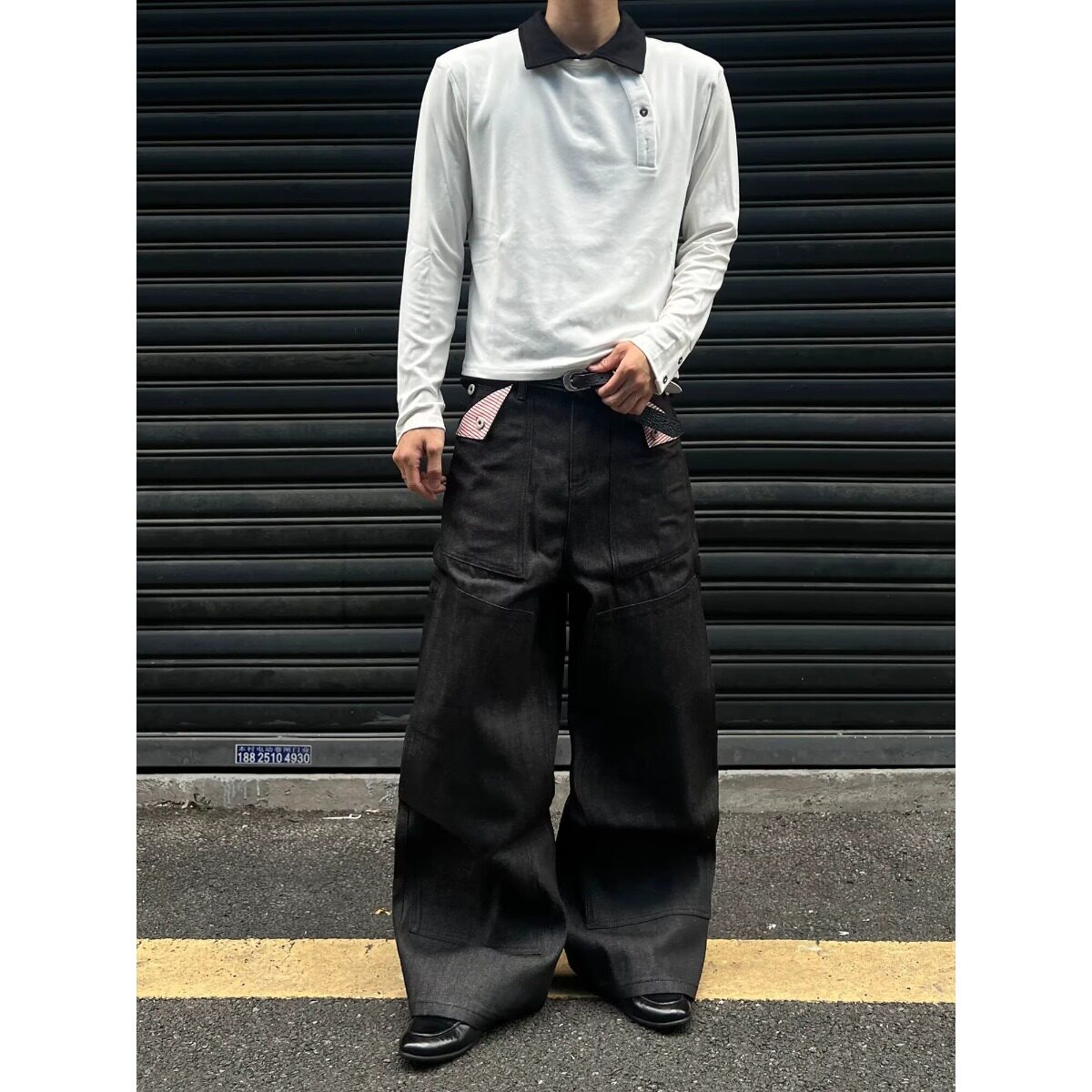 跨境美式高街赤耳原牛牛仔裤男女撞色口袋解构工装情侣休闲裤