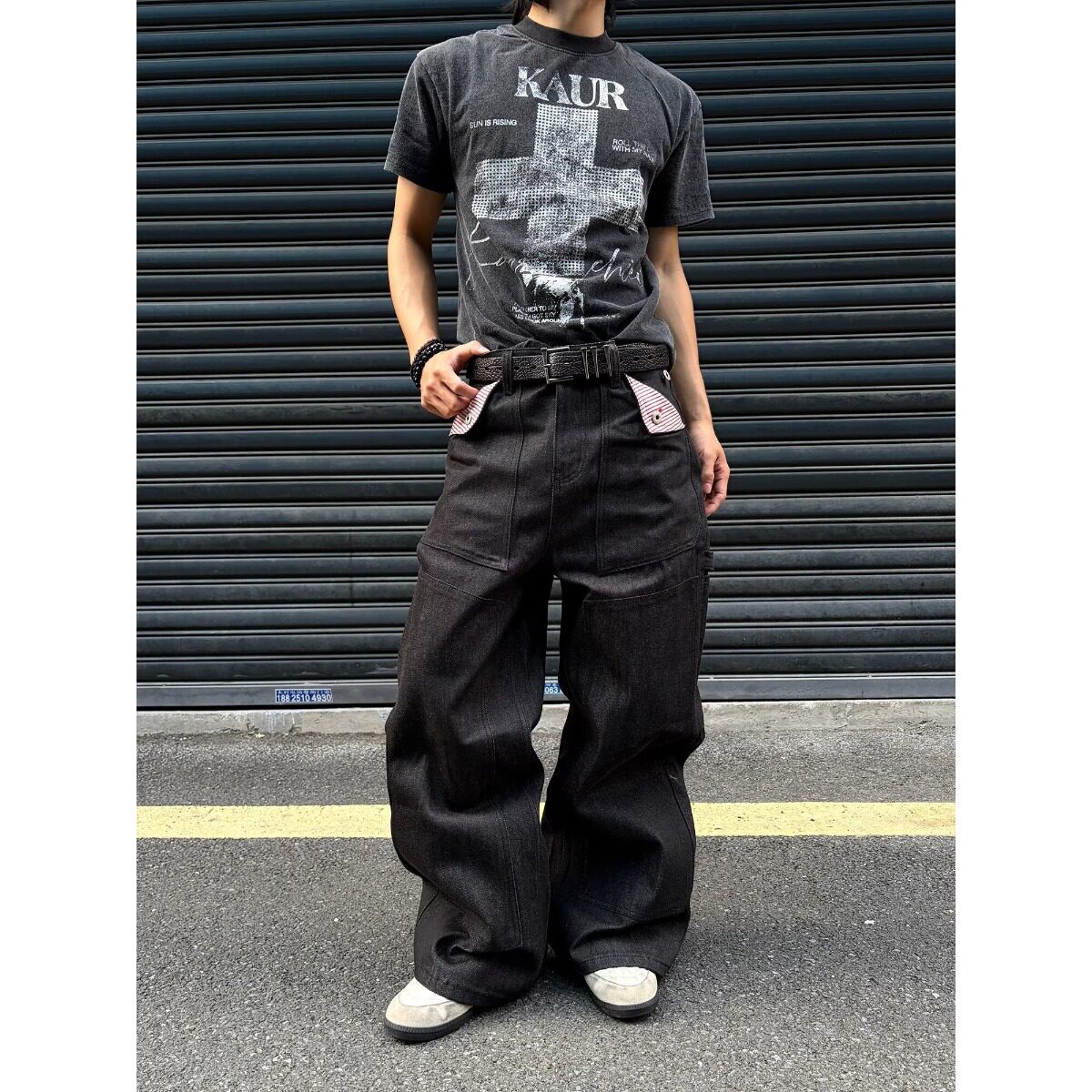 跨境美式高街赤耳原牛牛仔裤男女撞色口袋解构工装情侣休闲裤