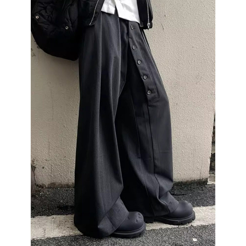美式复古纽扣黑灰色微喇西装裤子男春季垂坠感高级感宽松休闲长裤