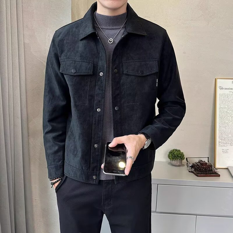 皮衣外套男秋冬2025新款高级感潮牌翻领衣服痞帅潮流修身男装夹克