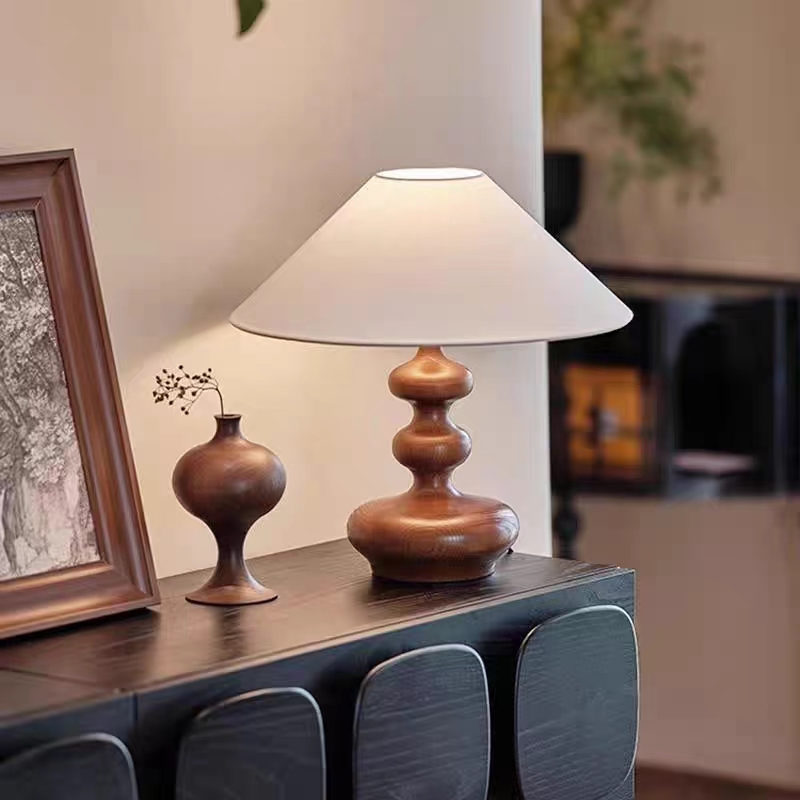 美式复古实木侘寂风台灯主卧室床头灯法式中古新中式设计师高级感