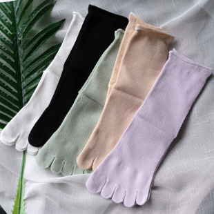 卷边不勒脚五指袜女夏季中筒网眼纯棉舒适宽口防臭女士分趾一体袜