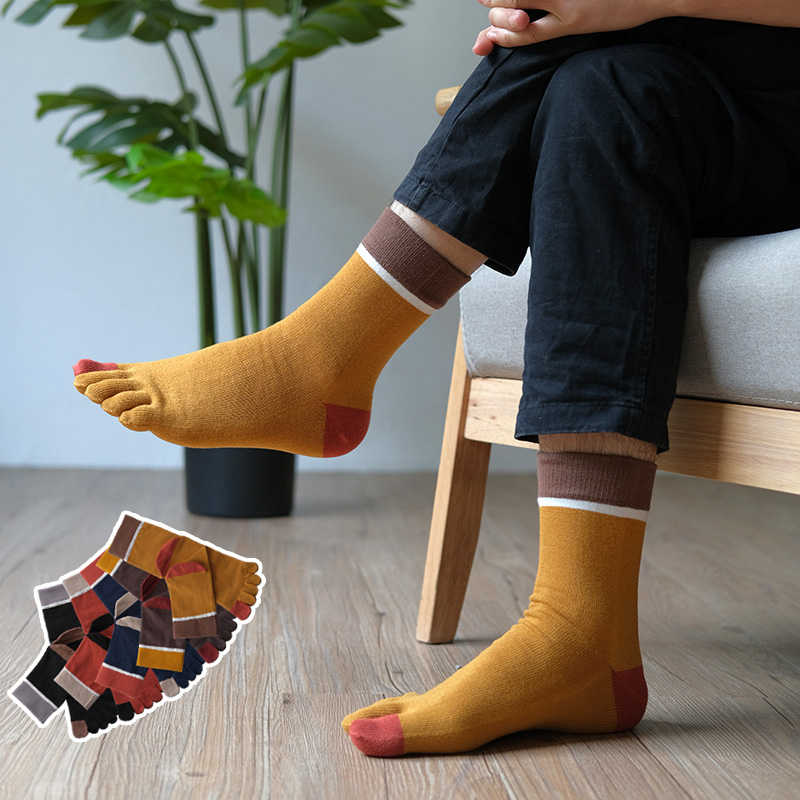 5双装四季中筒五指袜男商务吸汗秋冬棉质五趾袜防臭ins男袜子