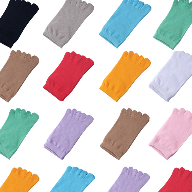 4双装春夏女袜透气素色纯色夏分趾袜糖果色短袜棉防臭五指袜