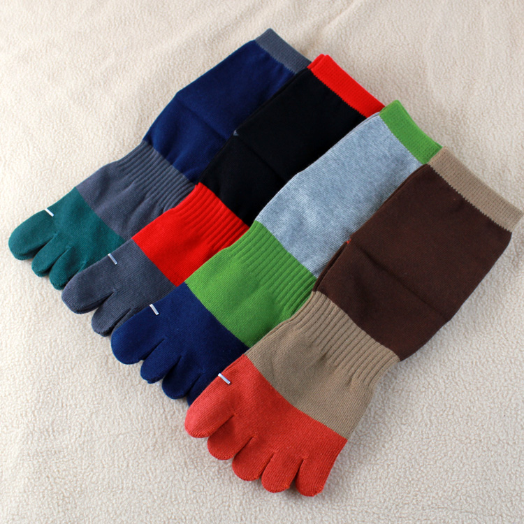 冬季棉质防臭保暖透气拼色五指袜