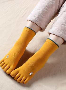 内田秋冬中筒棉女生五指袜棉质吸汗加厚女式脚趾袜可爱分趾袜子