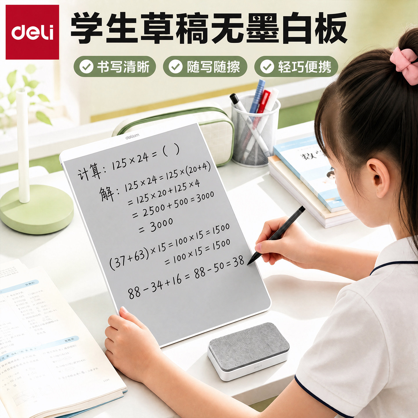 得力桌面无墨书写白板学生草稿图片