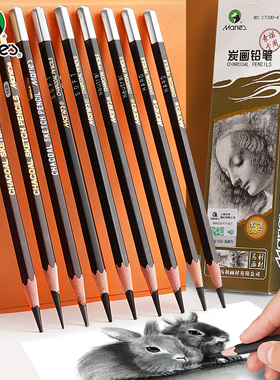 马利炭笔美术生专用碳笔素描铅笔软碳特软绘画碳铅速写16b14b硬中碳初学者入门美术笔套装画画黑色碳素笔