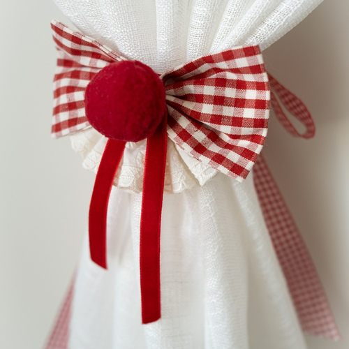 韩系红色格子绑带窗帘扣绑绳