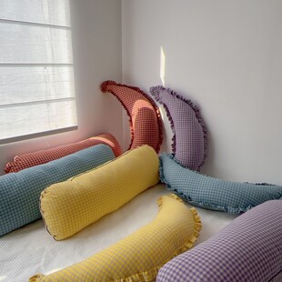 ins风格 子全棉月亮抱枕抱睡圆柱枕长条枕宝宝防撞床围儿童床靠垫