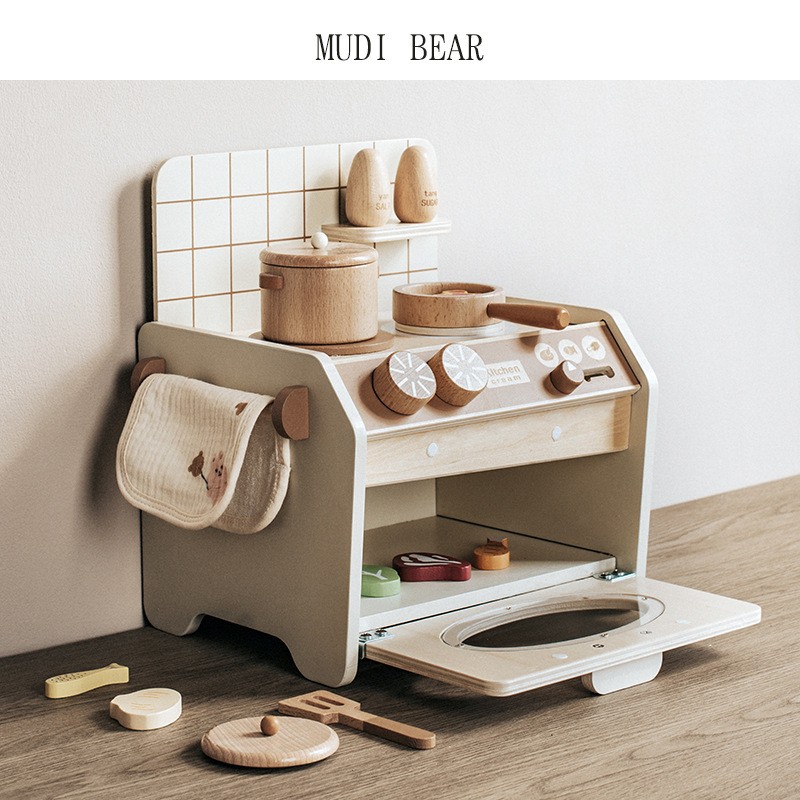 ins韓風木質過家家廚房灶臺玩具