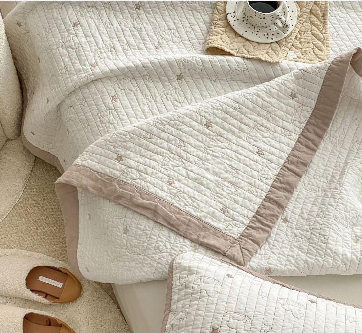 韩国ins小木马床盖三件套全棉水洗夹棉衍缝床单网红夏被,床上用品,床盖,淘宝优惠券,粉丝福利购,淘宝优惠卷