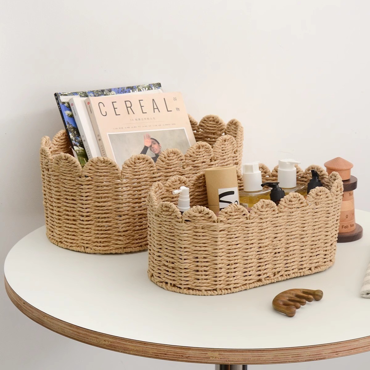 纸绳编织收纳筐桌面化妆品收纳盒