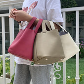 头层牛皮TC牛皮菜篮子2025新款 内胆手拎包包软皮真皮子母水桶女包