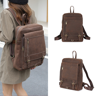 头层牛皮疯马皮外贸出口尾货捡漏商场撤柜复古真皮男士 大双肩背包