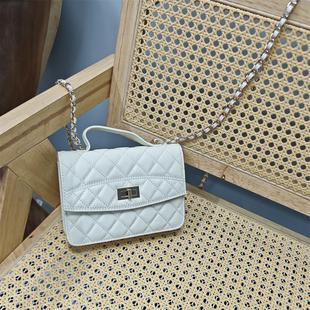 头层牛皮鱼子酱链条菱格专柜尾货清货外贸出口真皮女双肩背包女包