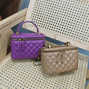 头层羊皮菱格链条斜挎女包真皮盒子个性秋冬单肩手提百搭女小方包