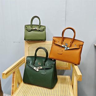 头层牛皮铂金经典手提包时尚铂金锁扣包包质感真皮斜挎包潮女士包