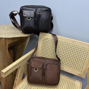 进口头层疯马牛皮复古高端真皮百搭大容量多功能库存包男士斜挎包
