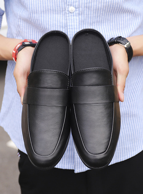 夏季男士包头半拖鞋皮拖试衣间拖鞋子学生开驾车托鞋居家外穿韩版