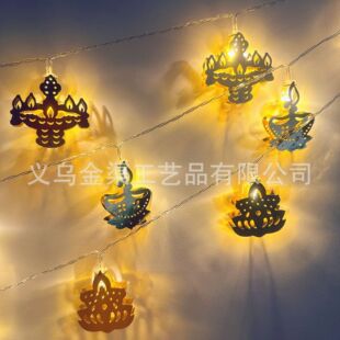 新款印度排灯节灯串LED万灯节装饰灯莲花蜡烛灯标志Diwali屠妖节