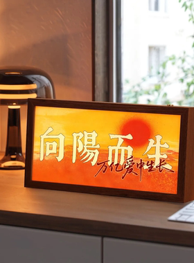 向阳而生发光灯箱创意温馨灯光画手工双面木质发光灯箱客厅摆件