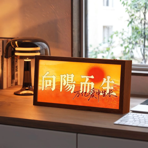向阳而生发光灯箱创意温馨灯光画手工双面木质发光灯箱客厅摆件