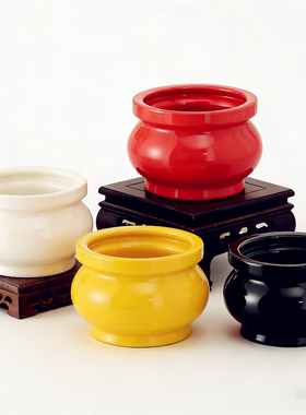 陶瓷香炉纯白色无字家用室内观音炉黄红黑色烧香炉佛前寺庙大小号