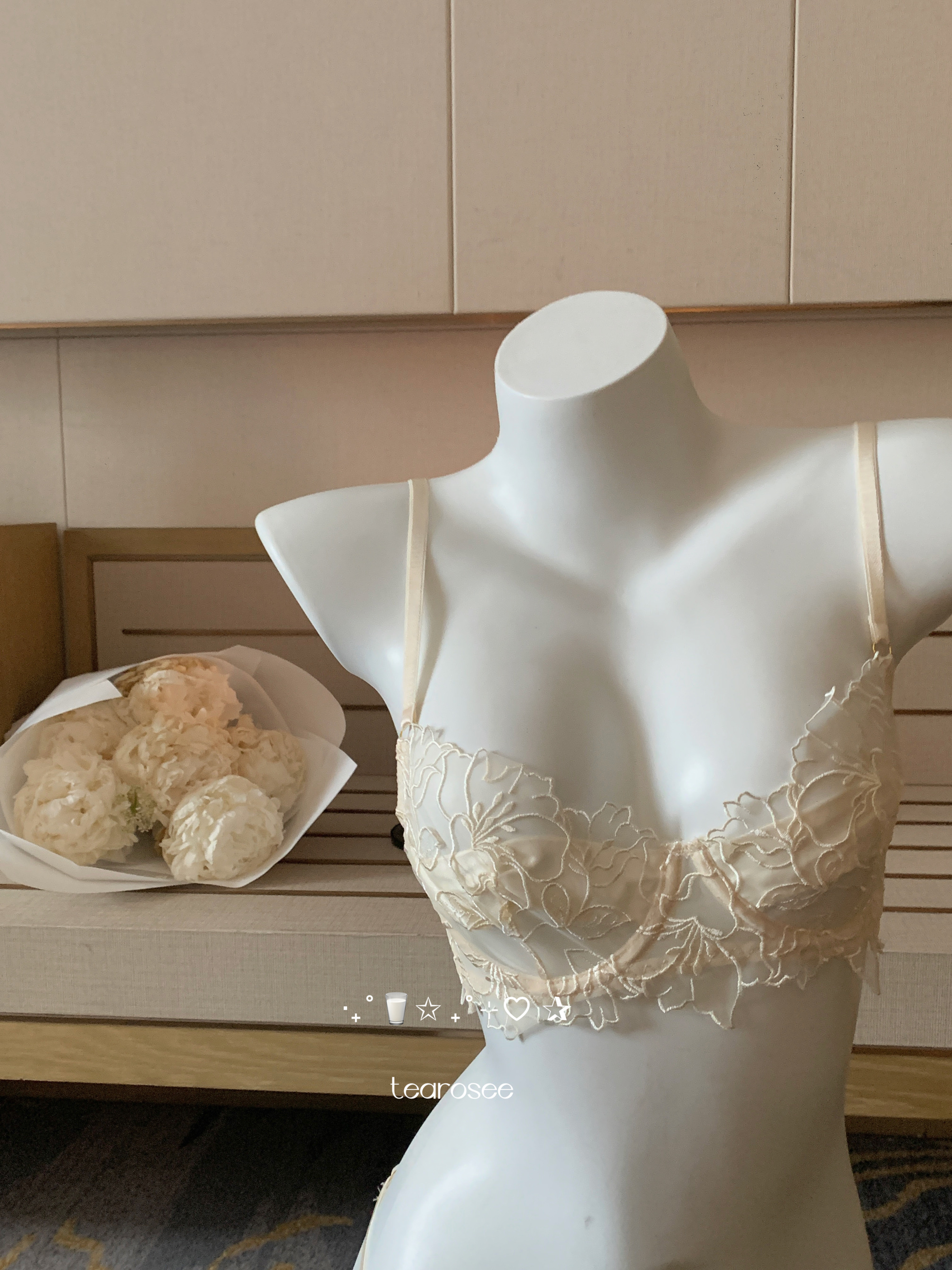 tearosee 浮生若梦 性感蕾丝内衣刺绣薄款无垫纯欲少女文胸套装