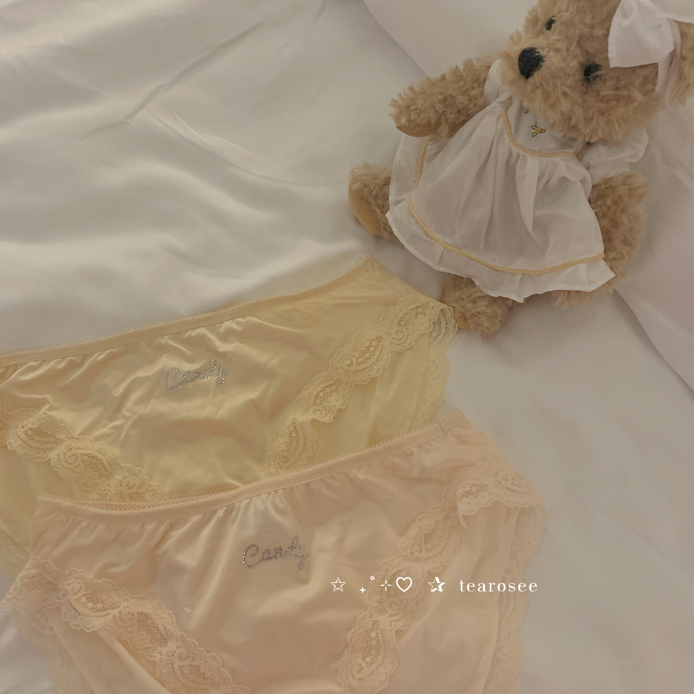 tearosee 洛可可 日系奶油风缎面烫钻蕾丝拼接冰丝弹力三角内裤