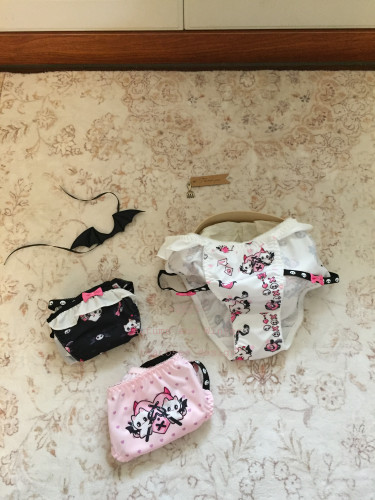 tearosee 奶凶恶魔猫 可爱二次元印花性感腿环弹力牛奶丝三角内裤