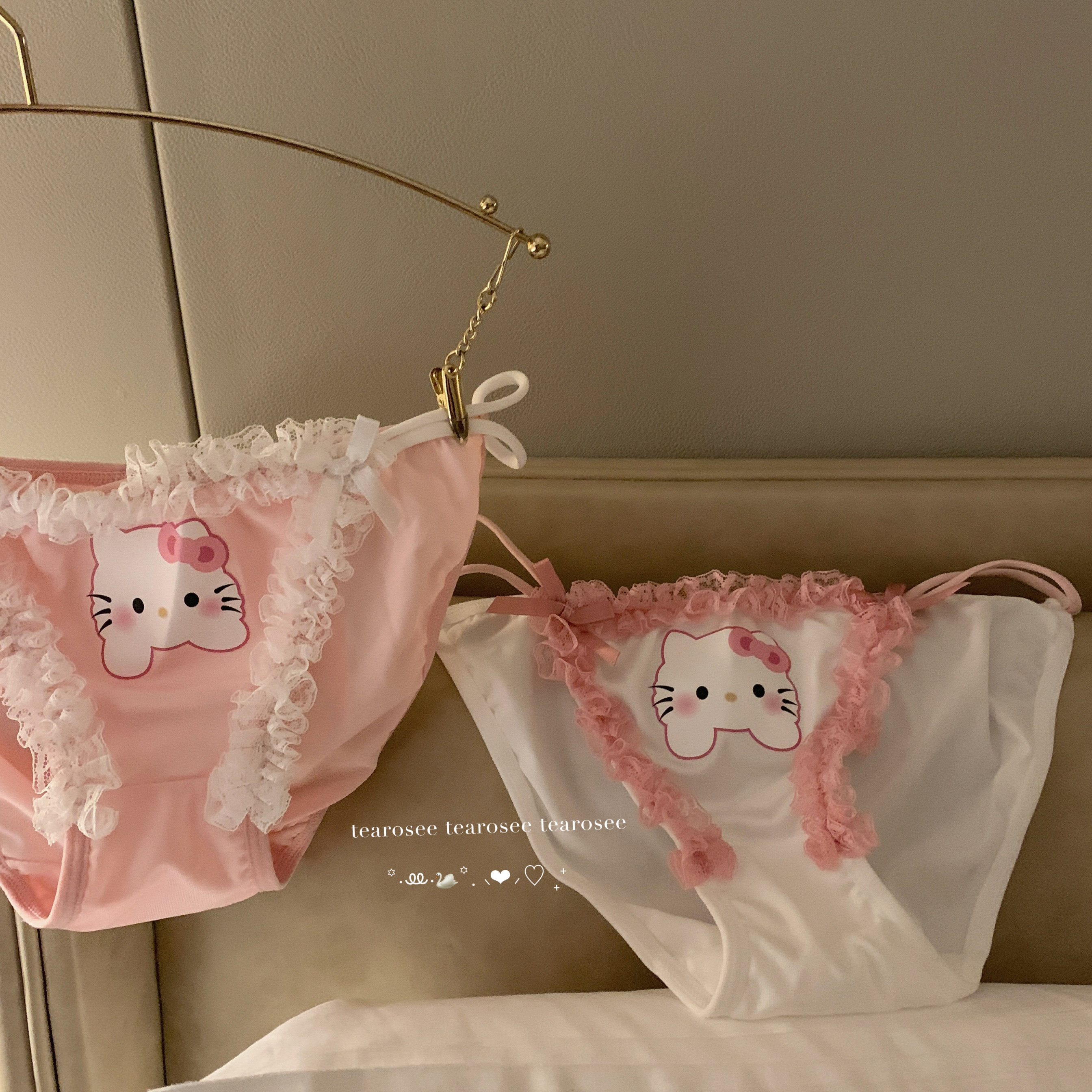 tearosee 软糖喵酱 可爱kt低腰木耳花边弹力三角少女洛丽塔内裤